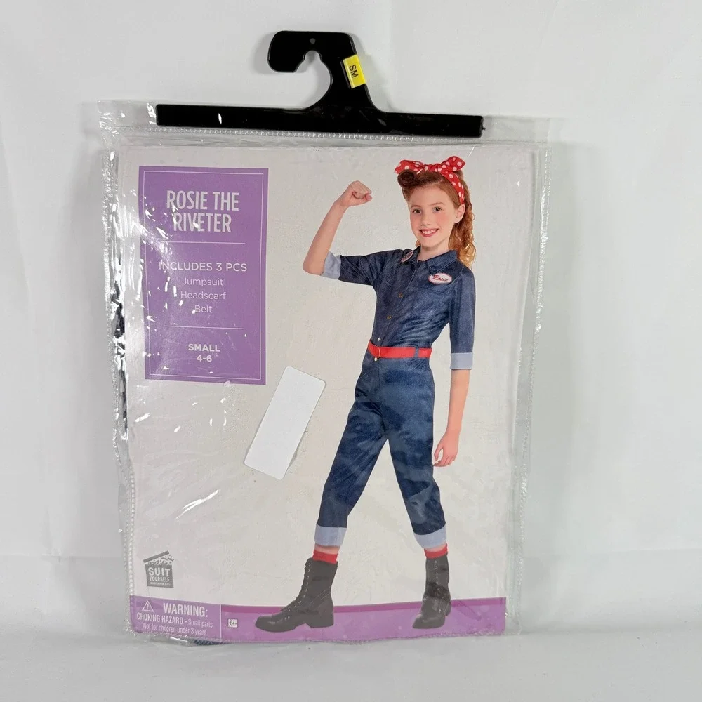 Rosie The Riveter Girls Costume Small 4-6 Jumpsuit Headscarf Belt Suit Yourself